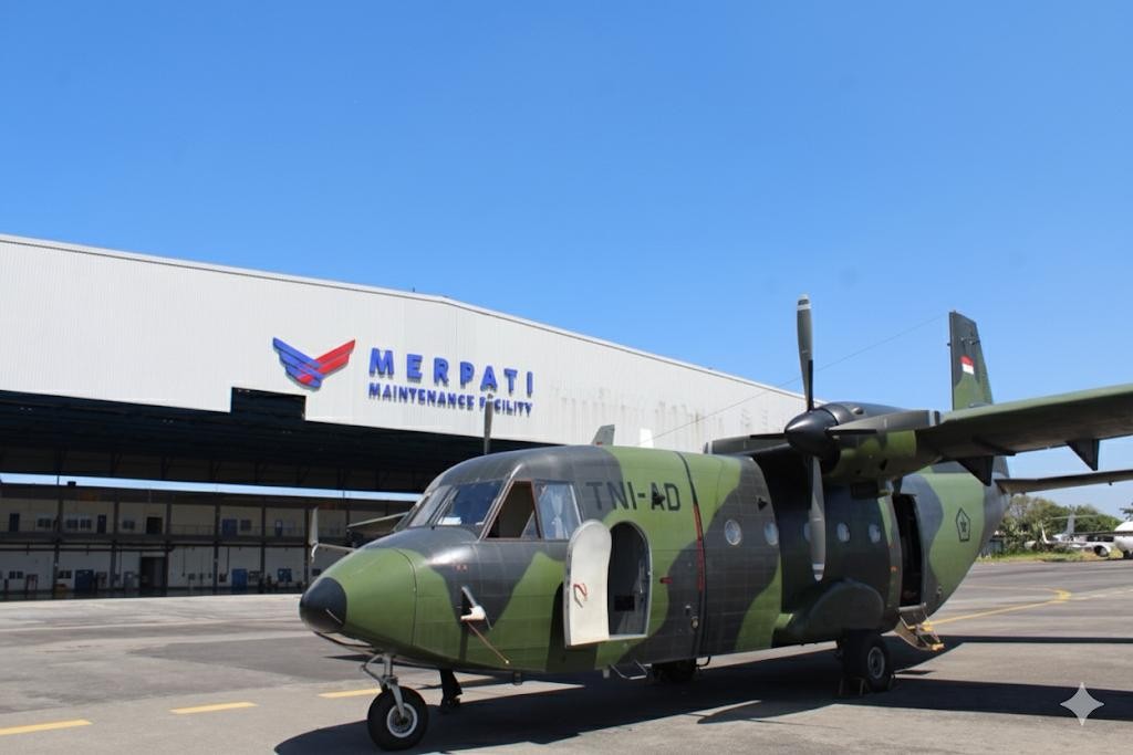 The CASA C 212 Puspenerbad aircraft at Merpati Maintenance Facility Hangar